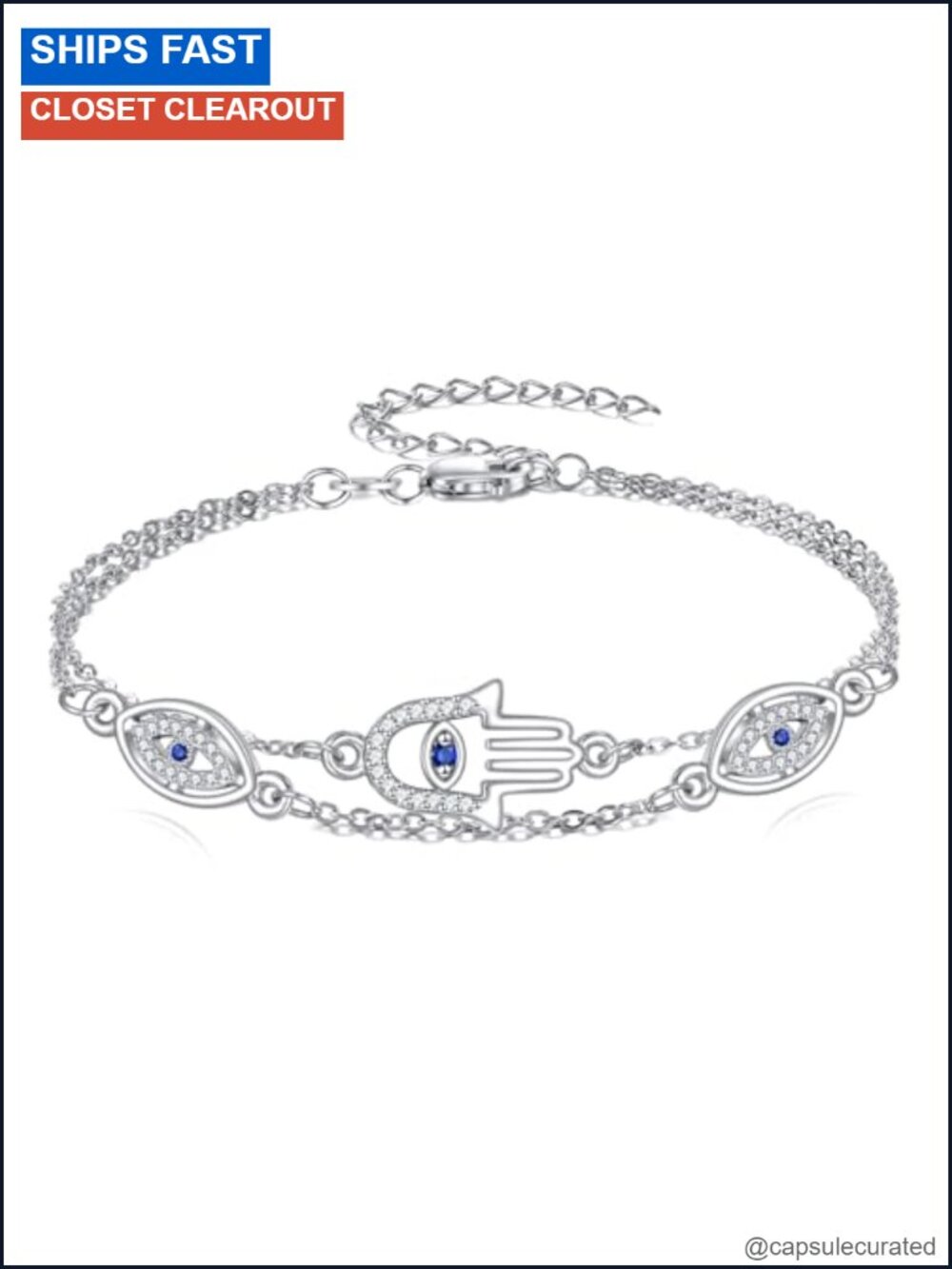 925 Sterling Silver Evil Eye Hamsa Bracelet Layered Protection Gift